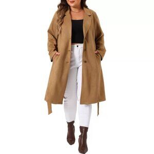 Agnes Orinda Women's Plus Size Faux Suede Notched Lapel Long Sleeve Pocket Long